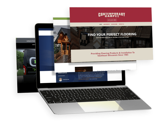 This image is advertising a selection of contemporary carpets and flooring products and installation services available in Southeast Wisconsin since 1985. Full Text: CONTEMPORARY CARPET FIND YOUR PERFECT FLOORING PHOP OUR WISE SHECTION BF TEXTURES, SEYLEL AND COLORT Providing Flooring Products & Installation To Southeast Wisconsin Since 1985 --- ---- - -- ---